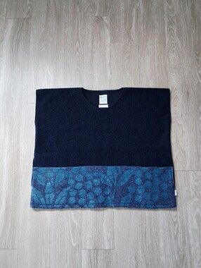 Sou Sou Kyoto Japan Italian Wool Blend Square Top Vest Black Blue Floral